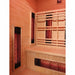 Logan 200D6 interior corner showing glowing infrared heater panels and bench