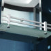 Mesa 500XL steam shower frosted glass corner shelf with chrome rail, close up