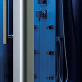 Mesa 802L steam shower column close-up showing acupressure body massage jets