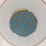 Mesa 802L steam shower overhead rainfall head with blue patterned spray face