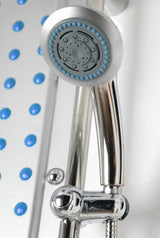 Mesa 807A chrome handheld showerhead beside blue acupressure massage jets