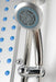 Mesa 807A chrome handheld showerhead beside blue acupressure massage jets