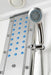 Mesa 807A blue acupressure massage jet column beside chrome handheld shower