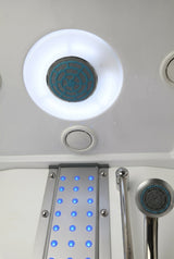 Mesa 807A ceiling rain head with lit ring and blue LED massage jet column