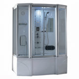 Mesa 807A steam shower tub combo front view with glass doors and tub base