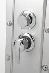 Close view of chrome diverter and mixer valve controls on the Mesa 807A panel