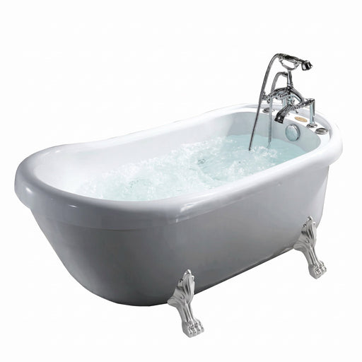 Mesa BT-062 Malibu freestanding clawfoot whirlpool tub with chrome faucet, side view