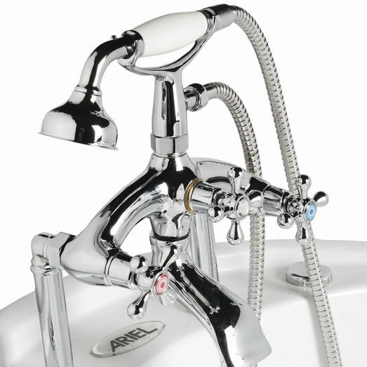 Detail of chrome telephone faucet and handshower on the Mesa BT-062 Malibu tub