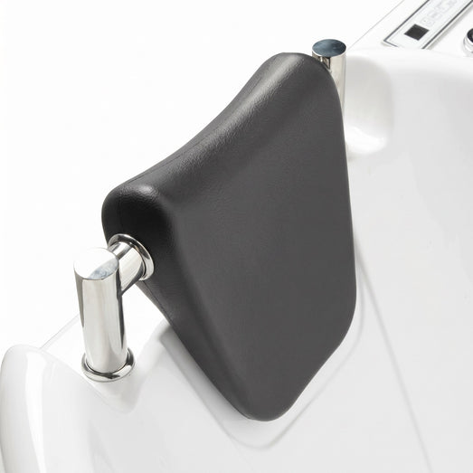 Black padded adjustable headrest on the corner of the Mesa BT-084 tub