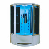 Mesa WS-609A steam shower with blue chromotherapy lighting, clear glass