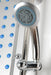 Mesa WS-609A chrome handheld showerhead beside blue massage jets