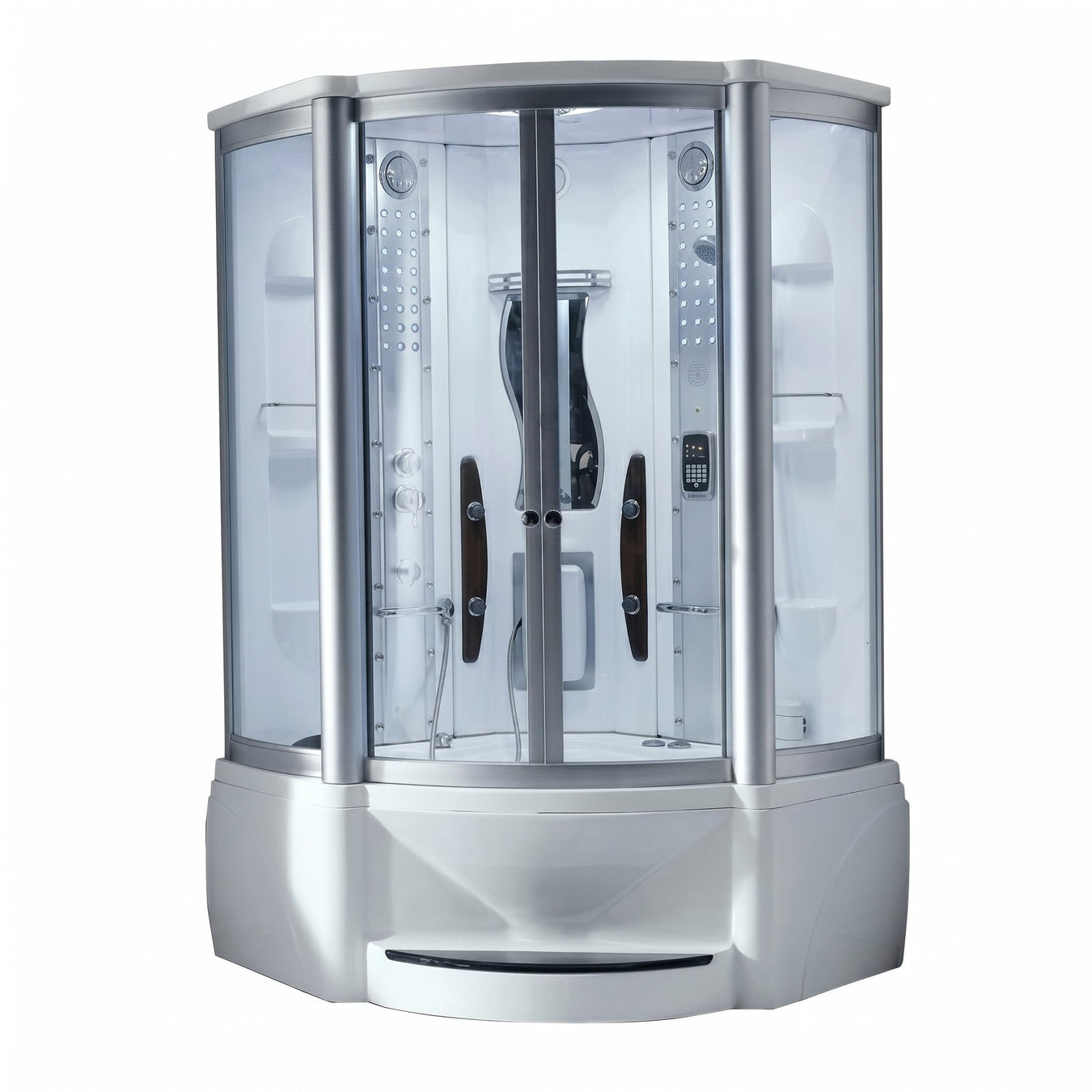 Mesa WS-609A corner steam shower tub combo full unit, clear glass front