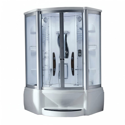 Mesa WS-609A corner steam shower tub combo full unit, clear glass front