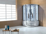 Mesa WS-609A steam shower staged in a tiled bathroom corner setting