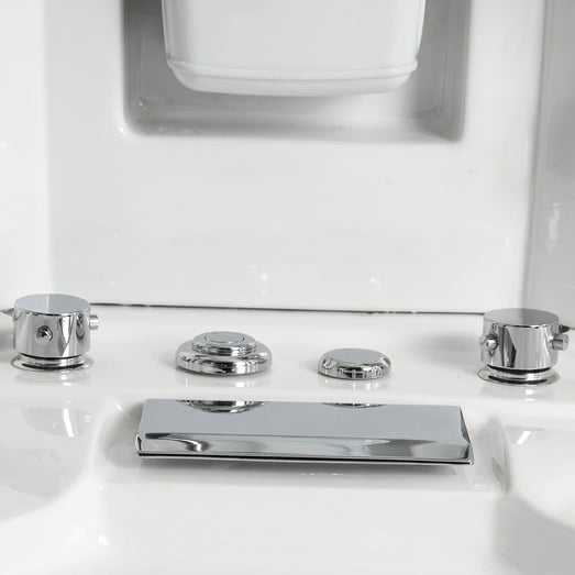 Mesa WS-609A chrome tub faucet and overflow controls on white deck