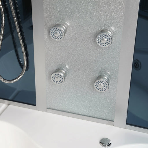 Close-up of four chrome body massage jets inside the Mesa WS-701A steam shower