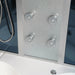 Close-up of four chrome body massage jets inside the Mesa WS-701A steam shower
