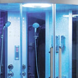 Mesa WS-701A steam shower interior with digital control panel and handshowers