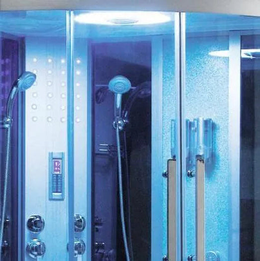 Mesa WS-701A steam shower interior with digital control panel and handshowers