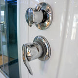 Mesa WS-702A steam shower close-up of two chrome diverter and mixer control knobs