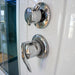 Mesa WS-702A steam shower close-up of two chrome diverter and mixer control knobs