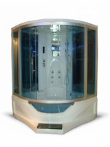 Mesa WS-702A steam shower and tub combo front view with tinted glass corner enclosure