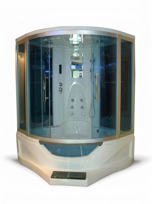 Mesa WS-702A steam shower and tub combo front view with tinted glass corner enclosure