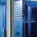 Interior of the Mesa WS-801 steam shower with LED chromotherapy lights and digital control panel