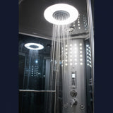 Mesa WS-801 steam shower overhead rainfall showerhead running with control panel