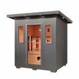 Pacific 400D6 gray outdoor infrared sauna angled three-quarter view