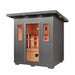 Pacific 400D6 gray outdoor infrared sauna angled three-quarter view
