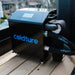 Coldture branded chiller connected to hoses on a wood deck for the Polar Cold Plunge Tub