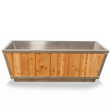 Front view of the Polar Cold Plunge Tub showing cedar panels and stainless steel basin