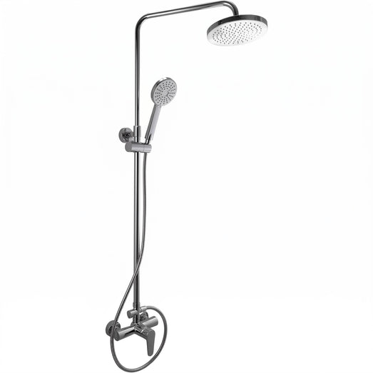 SaunaLife R3 barrel shower chrome rain fixture with handheld sprayer and mixer