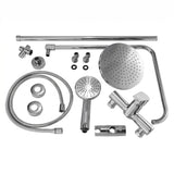 SaunaLife R3 barrel shower chrome fixture kit components laid out flat