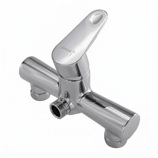 SaunaLife R3 barrel shower polished chrome mixer valve close-up on white