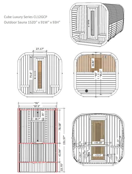SaunaLife CL12GCP Cube Sauna | 8 - Person Luxury Sauna Suite with Changeroom - Topture