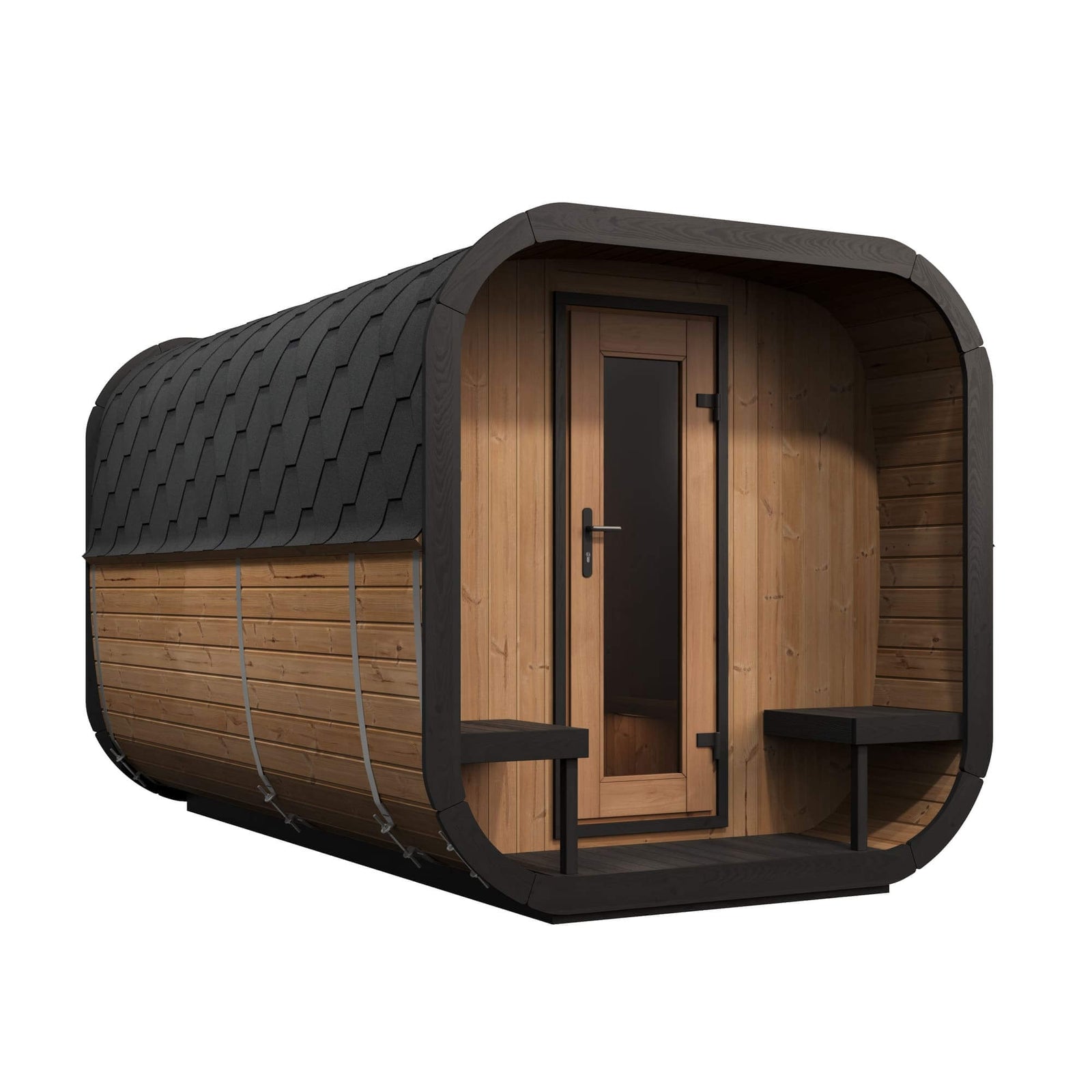 SaunaLife CL12G 8-person outdoor cube sauna suite with changing room
