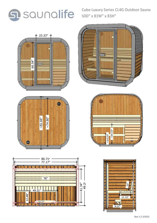 SaunaLife CL4G Cube Sauna | 3 - Person with Glass Front - Topture