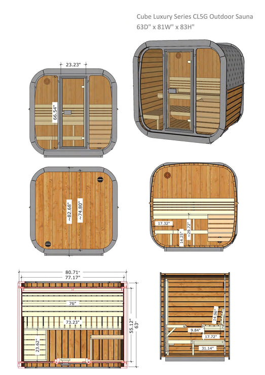 SaunaLife CL5G | 4 - Person Cube Sauna with Glass Front - Topture