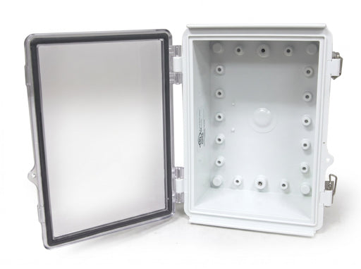 SaunaLife Model 300 enclosure shown open revealing mounting hole interior