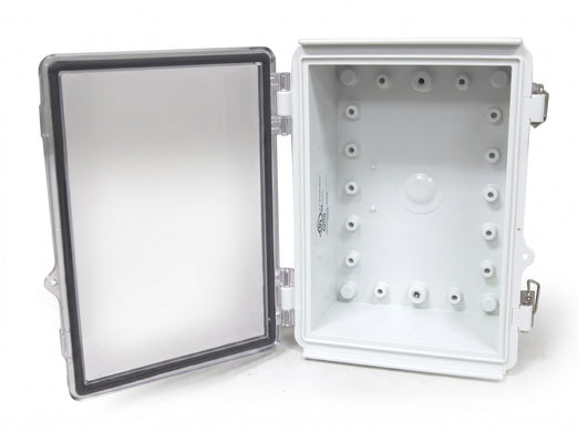 SaunaLife Model 300 enclosure shown open revealing mounting hole interior