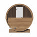 SaunaLife E6 barrel sauna straight-on front elevation with door and base