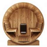 SaunaLife E6 sauna interior front view with heater and two facing benches