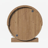 SaunaLife E6 barrel sauna rear elevation showing solid wall and round vents