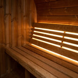 SaunaLife E7 sauna bench backrest with warm ambient LED accent lighting