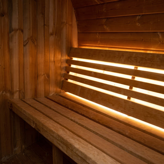SaunaLife E7 sauna bench backrest with warm ambient LED accent lighting