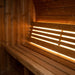 SaunaLife E7 sauna bench backrest with warm ambient LED accent lighting