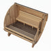 SaunaLife E7 barrel sauna overhead cutaway showing bench seating and floor decking