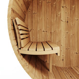 SaunaLife E7 sauna close-up of contoured ergonomic backrest bench against barrel wall